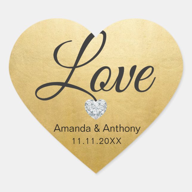 Sticker Cœur Elégant Diamond Heart LOVE Gold Foil Mariage Seals (Devant)