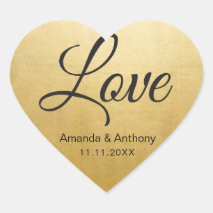 Sticker Cœur Elégant Diamond Heart LOVE Gold Foil Mariage Seals