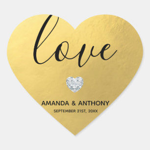 Sticker Cœur Elégant Diamond Heart LOVE Gold Foil Mariage Seals