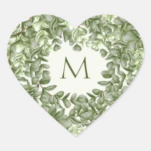Sticker Cœur Elégant Eucalyptus Verdure Wreath Green Ivory