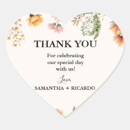 Sticker Cœur Élégant Fleur sauvage Meadow Mariage Merci ivoire