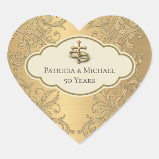 Sticker Cœur Elégant Golden Metallic Gold Leaf Design de coeur