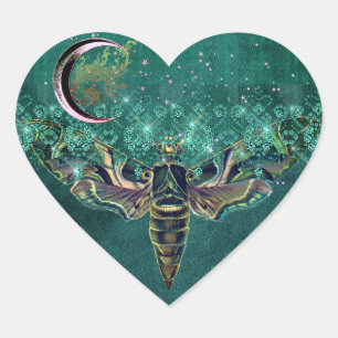 Sticker Cœur Élégant lune émeraude nuit étincelante dentelle ve