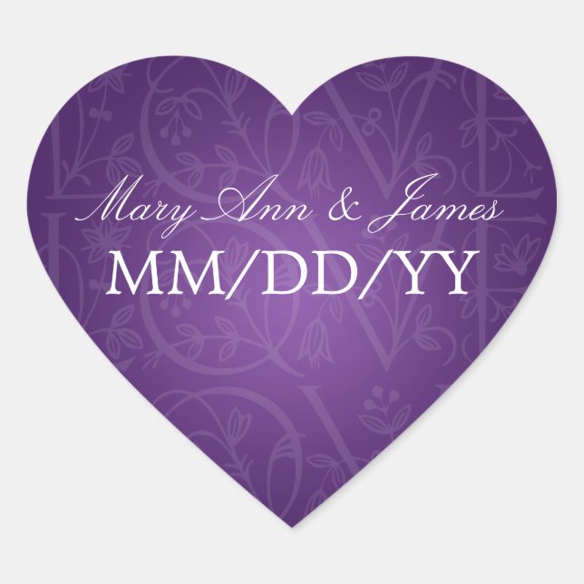 Sticker Cœur Elégant Mariage Date Amour Flourish Purple (Devant)