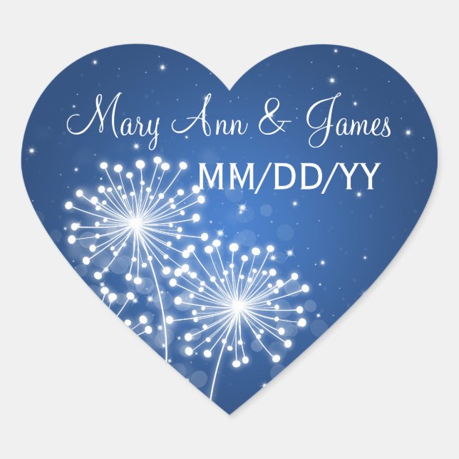 Sticker Cœur Elégant Mariage Date Été Étincelle Sapphire Bleu (Devant)