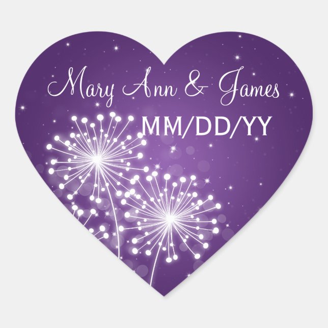 Sticker Cœur Élégant Mariage Date Été Étincelle Violet (Devant)