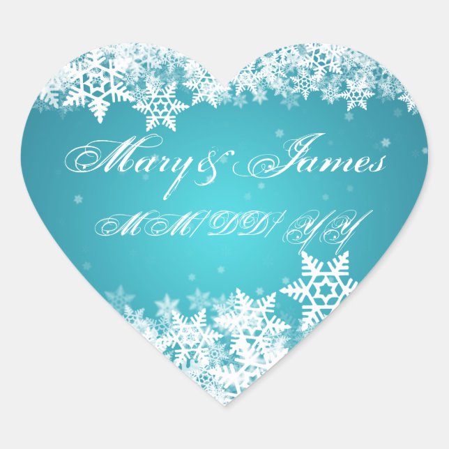Sticker Cœur Élégant Mariage Date Hiver Flammes de neige Bleu (Devant)