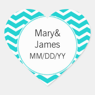 Sticker Cœur Elégant mariage Date Motif Blue Chevron