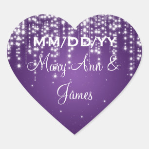 Sticker Cœur Elégant Mariage Date Nuit Éblouissant Violet