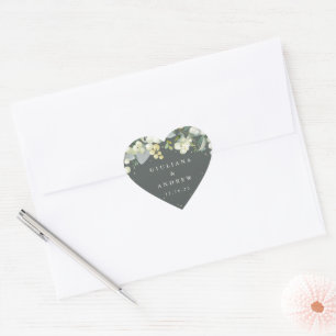 Sticker Cœur Elégant Mariage de courge vert Snowberry+Eucalyptu
