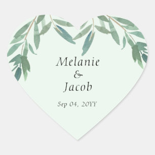 Sticker Cœur Élégant Mariage de feuillage vert