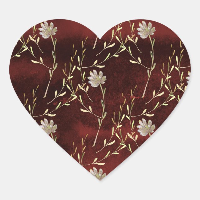 Sticker Cœur Élégant Mariage floral de Bourgogne Marsala (Devant)