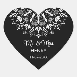 Sticker Cœur Élégant mariage simple noir et blanc