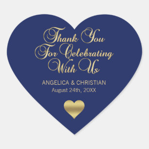 Sticker Cœur Elégant Marine Blue Gold Merci nautique Mariage