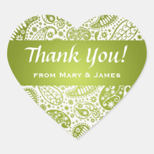 Sticker Cœur Élégant Merci Paisley Motif Lime Green