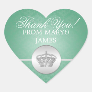 Sticker Cœur Élégant Merci Royal Crown Mint Green