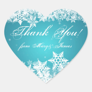 Sticker Cœur Élégant Merci Snowflakes d'hiver Bleu