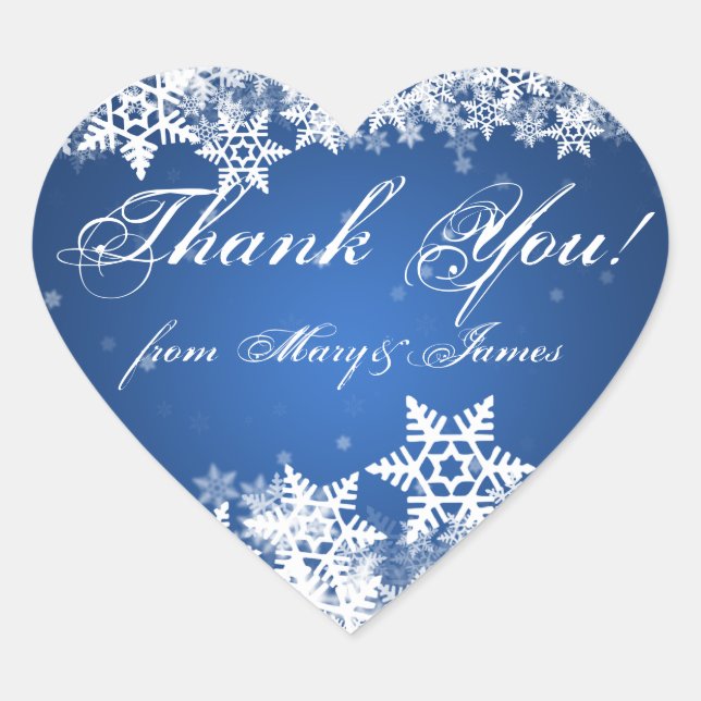 Sticker Cœur Élégant Merci Snowflakes hiver Blue Sapphire (Devant)