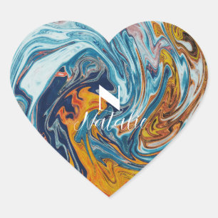 Sticker Cœur Élégant Monogramme bleu or