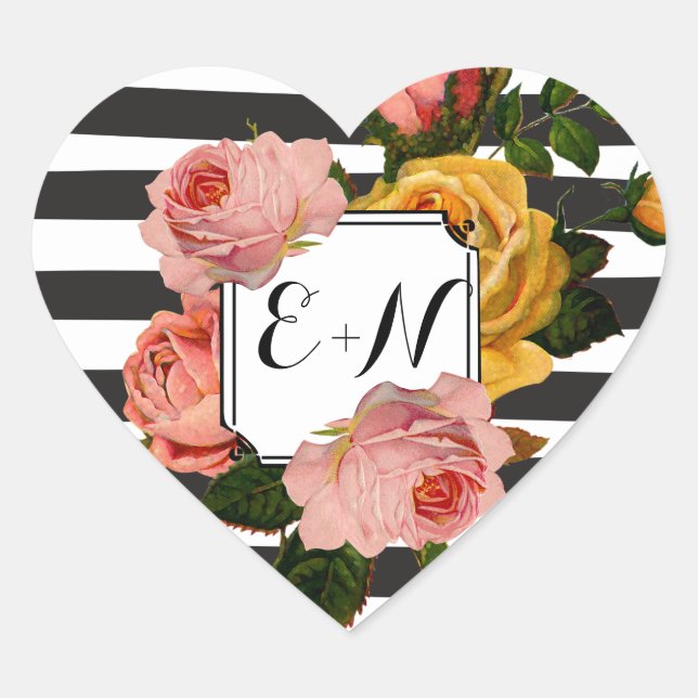 Sticker Cœur Élégant Rose de bande noire  Mariage (Devant)