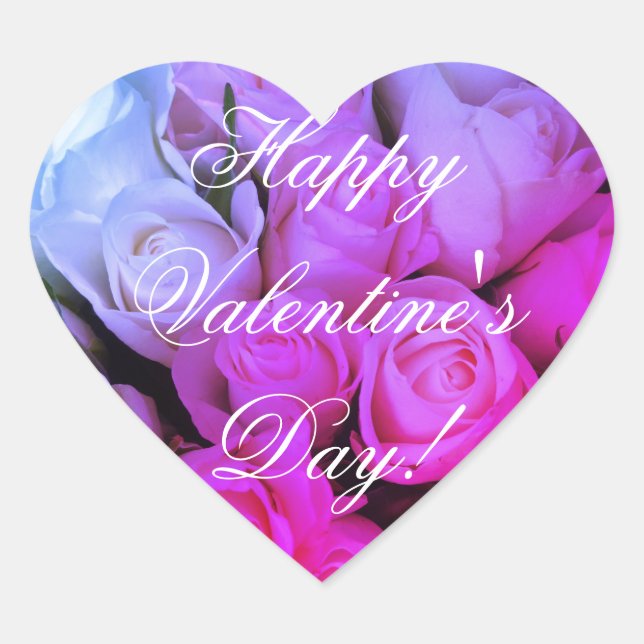 Sticker Cœur Élégant rose violet Roses Floral Joyeux Valentin (Devant)