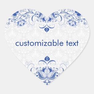 Sticker Cœur Elégant Royal Bleu Et Blanc Damas & Fils 2