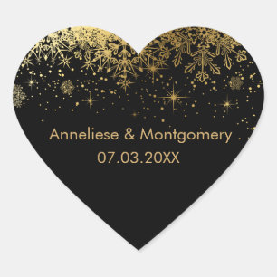 Sticker Cœur Élégant Snowflakes noir et or MARIAGE