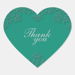 Sticker Cœur Elégant tourbillons fleuris émeraude mariage merci