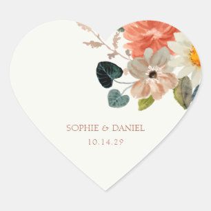 Sticker Cœur Elégante aquarelle Florale Couple Mariage