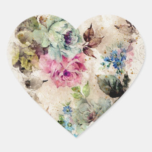 Sticker Cœur Elégante aquarelle florale or romantique