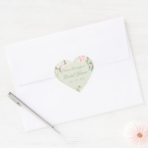 Sticker Cœur Élégante Baby Shower Rose & Vert Pâle Floral