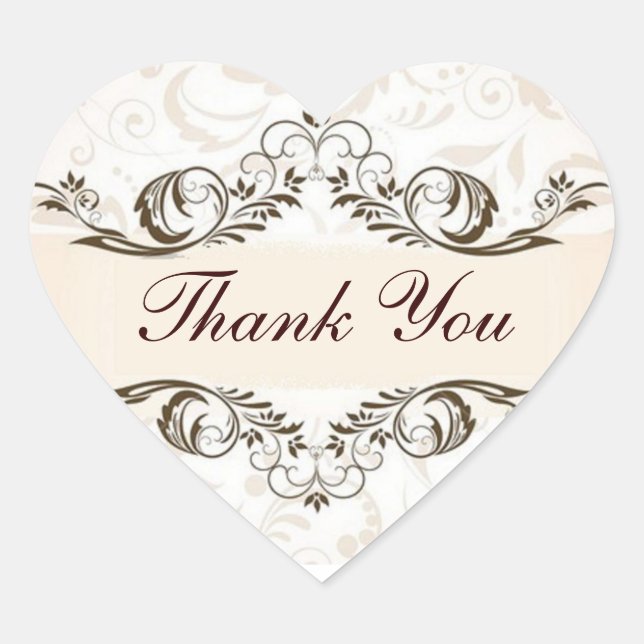 Sticker Cœur Elégante Crème Florale Mariage damassé (Devant)