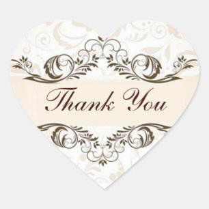 Sticker Cœur Elégante Crème Florale Mariage damassé