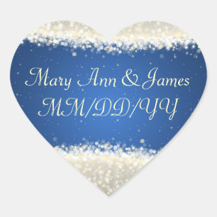 Sticker Cœur Elégante Date de Mariage Éblouissant Étincelles Bl