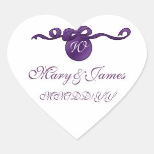 Sticker Cœur Elégante Date de Mariage Tourbillonnant Bow Monogr