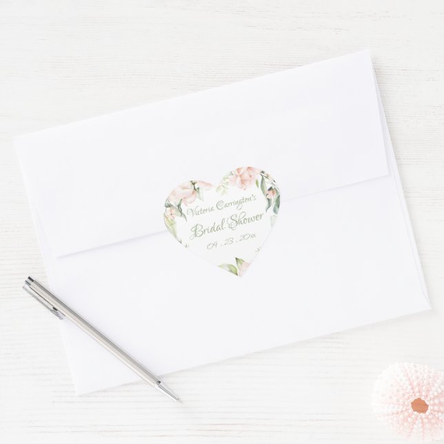Sticker Cœur Élégante Fête des mariées florale rose & Sage Gree (Enveloppe)