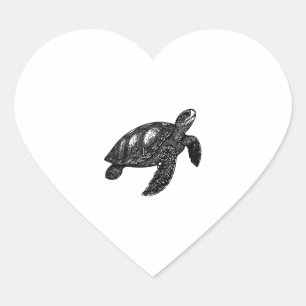 Sticker Cœur Élégante Nage Vielle tortue d'eau Copier