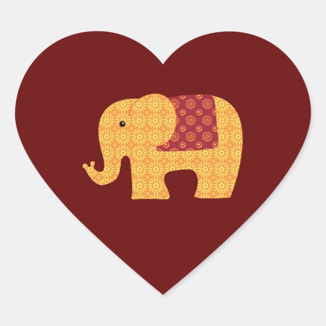 Sticker Cœur Eléphant à fleur orange mignon sur rouge (Devant)