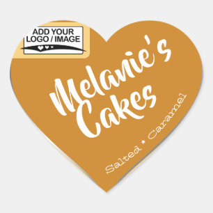 Sticker Cœur Emballage de gâteau beige caramel salé avec logo