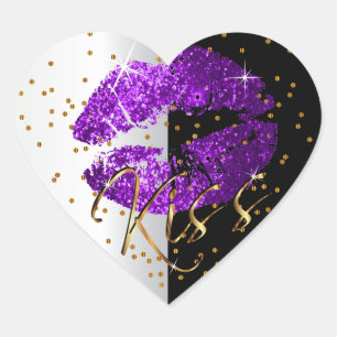 Sticker Cœur Embrassez les lèvres de Parties scintillant viole