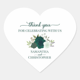 Sticker Cœur Emerald Green Roses Merci de mariage élégant