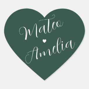 Sticker Cœur Émeraude Vert Mariés Noms sur Mariage