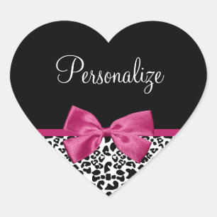 Sticker Cœur Empreinte de léopard de ruban rose foncé Vivacious