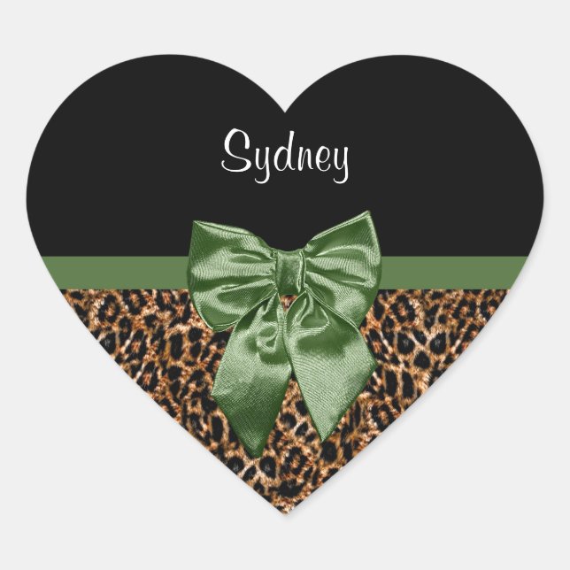 Sticker Cœur Empreinte de léopard élégant Elegant Green Bow et  (Devant)