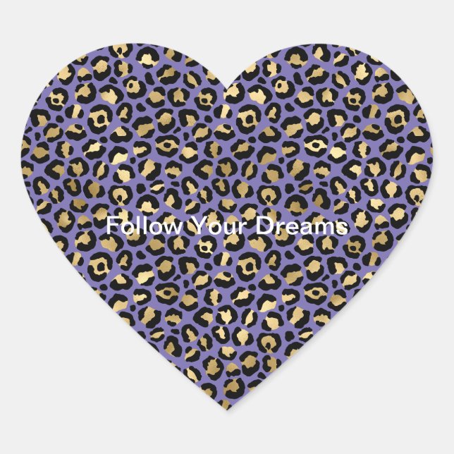 Sticker Cœur Empreinte de léopard Glam Gold Purple (Devant)