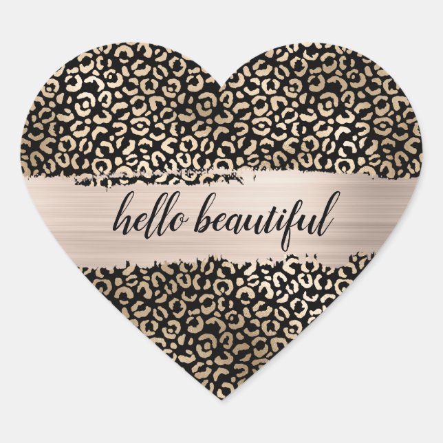 Sticker Cœur Empreinte de léopard Gold Black Glam (Devant)