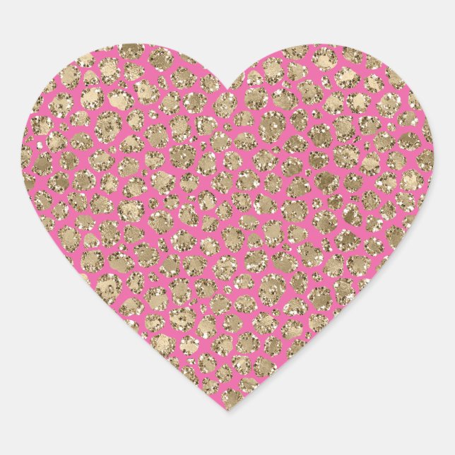 Sticker Cœur Empreinte de léopard Gold Pink Glitz (Devant)