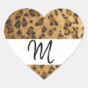 Sticker Cœur Empreinte de léopard M monogramme initiales marcha