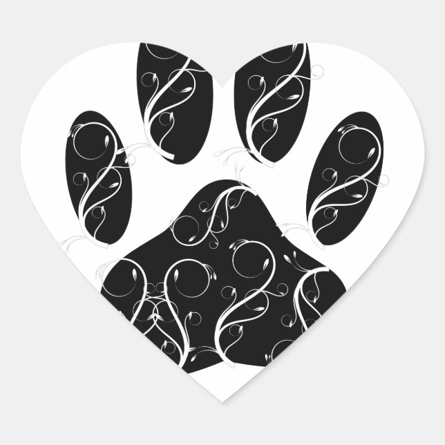 Sticker Cœur Empreinte de patte Chien Noir Avec Flouris Blanc (Devant)