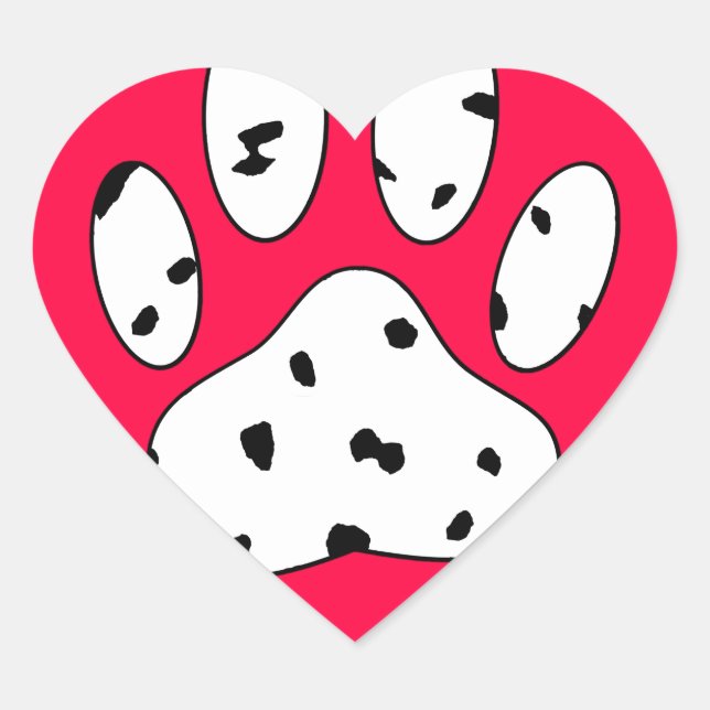 Sticker Cœur Empreinte de patte dalmate dans le coeur rouge (Devant)
